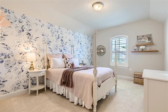 6914 Halesboro Dr, Austin, TX 78736 - bedroom with baseboards, light carpet, and wallpapered walls
