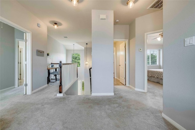 1103 Snow Goose, Leander, TX 78641 - interior space featuring visible vents, carpet, a healthy amount of sunlight, and an upstairs landing