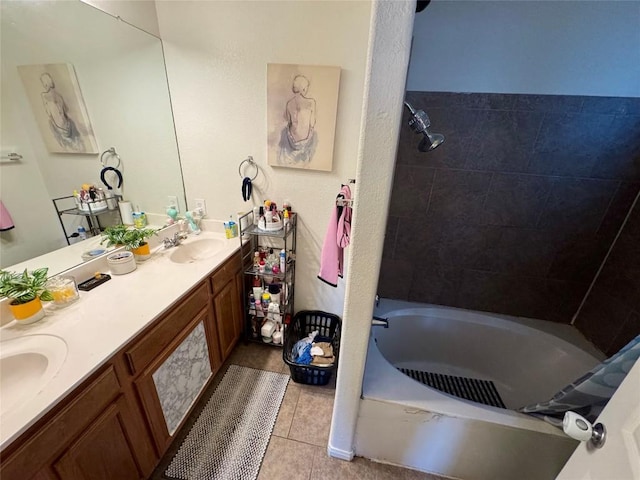 10608 Plains Trl Unit B, Austin, TX 78758 - bathroom featuring tile patterned flooring, double vanity, and shower / tub combination