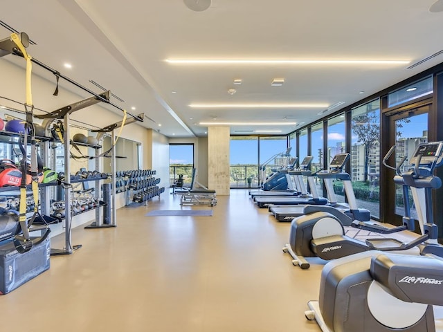 exercise room with expansive windows