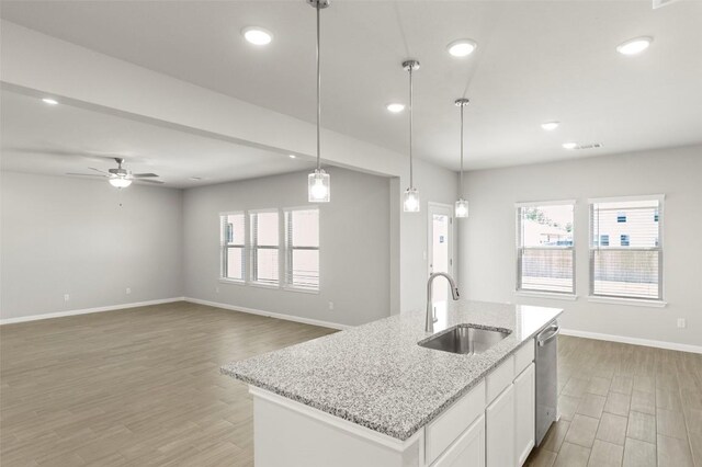 18305 Emu Ln, Manor, TX 78653 - kitchen featuring a sink, stainless steel dishwasher, baseboards, recessed lighting, and plenty of natural light