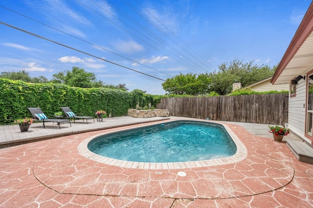 view of pool with a patio, a fenced backyard, and a fenced in pool