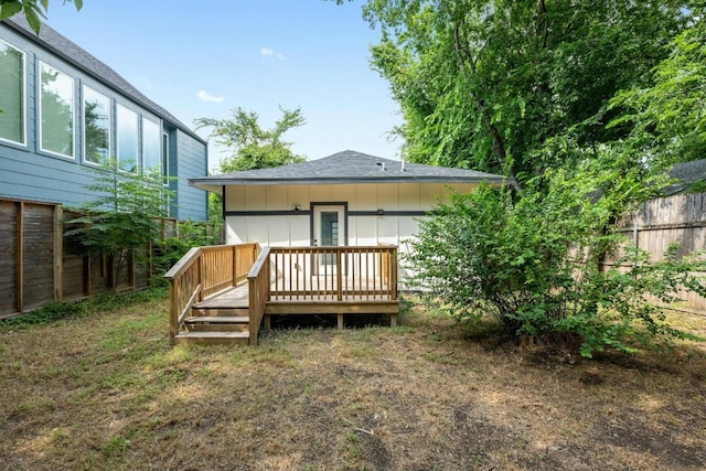 914 E 50th St, Austin, TX 78751 - rear view of property with a wooden deck and roof with shingles