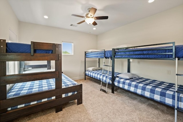 100 Red Barn Rd, Kingsland, TX 78639 - carpeted bedroom featuring recessed lighting, baseboards, and ceiling fan