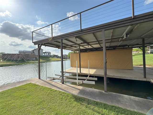 100 Red Barn Rd, Kingsland, TX 78639 - dock featuring a water view, boat lift, and a lawn