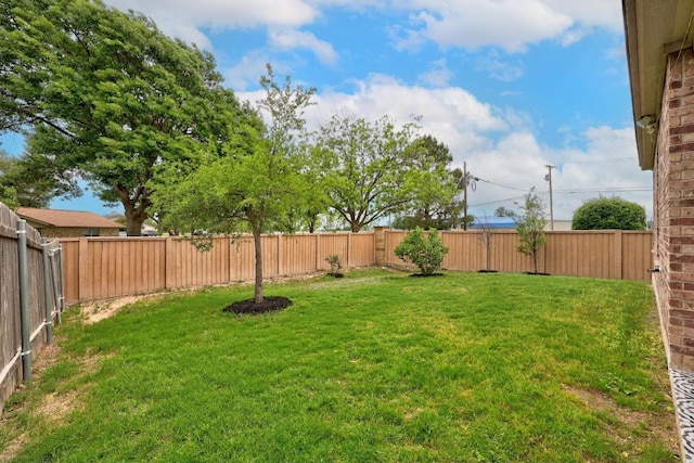 view of yard with a fenced backyard