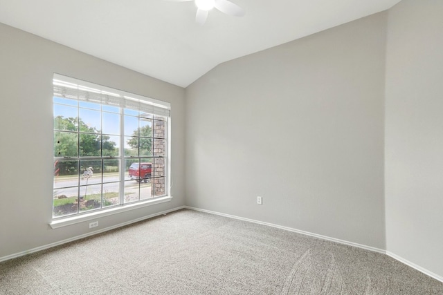 10733 Quarry Oaks Trl, Austin, TX 78717 - carpeted empty room with lofted ceiling, baseboards, a ceiling fan, and plenty of natural light