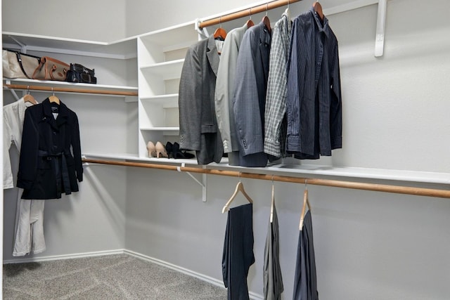 walk in closet with carpet