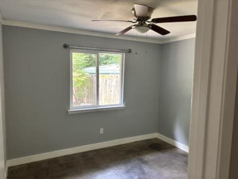 unfurnished room featuring crown molding, baseboards, and ceiling fan