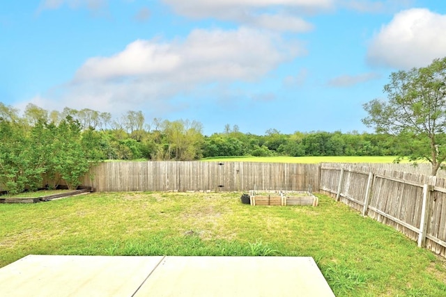 view of yard featuring a fenced backyard and a vegetable garden