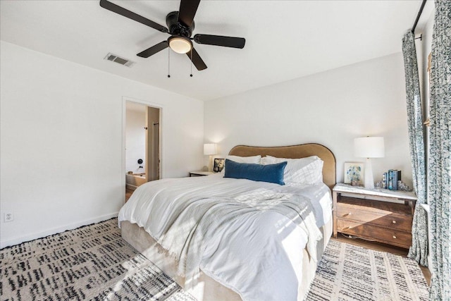 3405 Barksdale Dr, Austin, TX 78725 - bedroom with ceiling fan and connected bathroom