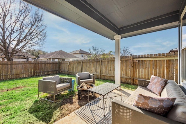 3405 Barksdale Dr, Austin, TX 78725 - fenced backyard featuring an outdoor living space with a fire pit