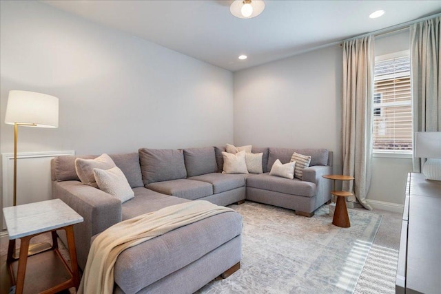 5305 Allamanda Dr, Austin, TX 78739 - living area featuring light colored carpet, recessed lighting, and baseboards