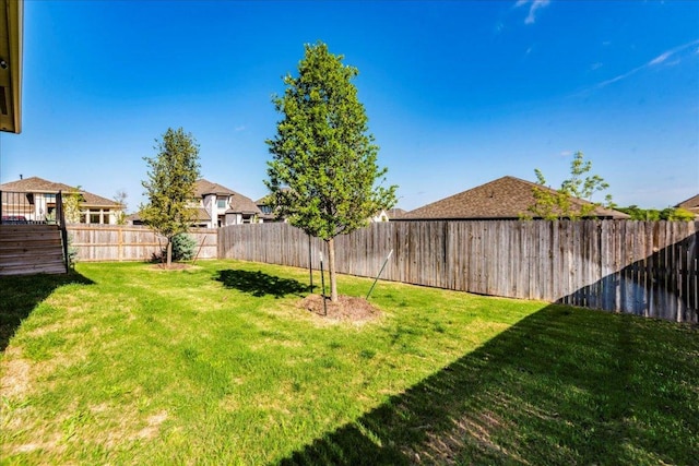 view of yard with a fenced backyard