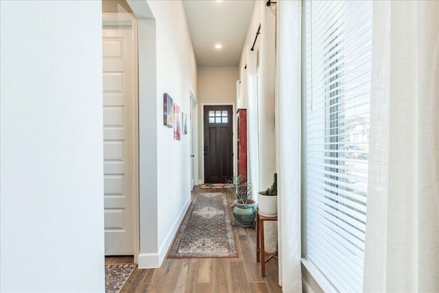 170 Alice Jane Ln, Buda, TX 78610 - hall featuring wood finished floors and recessed lighting