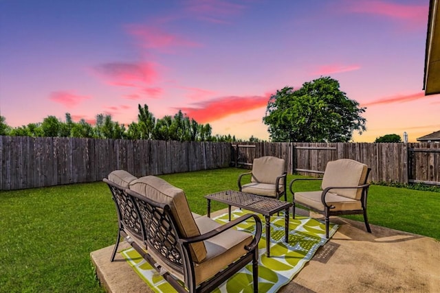 268 Forrest Moon Ln, Kyle, TX 78640 - yard at dusk featuring a patio