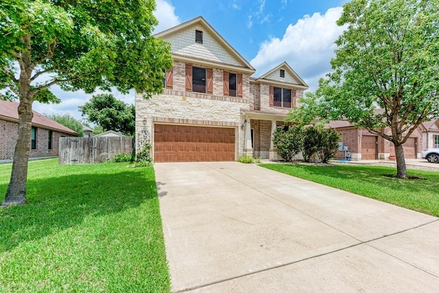 2119 Howell Mountain Dr, Cedar Park, TX 78613 - craftsman house featuring an attached garage, stone siding, concrete driveway, and brick siding