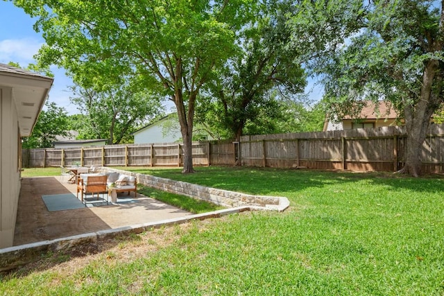 view of yard featuring a fenced backyard and a patio area
