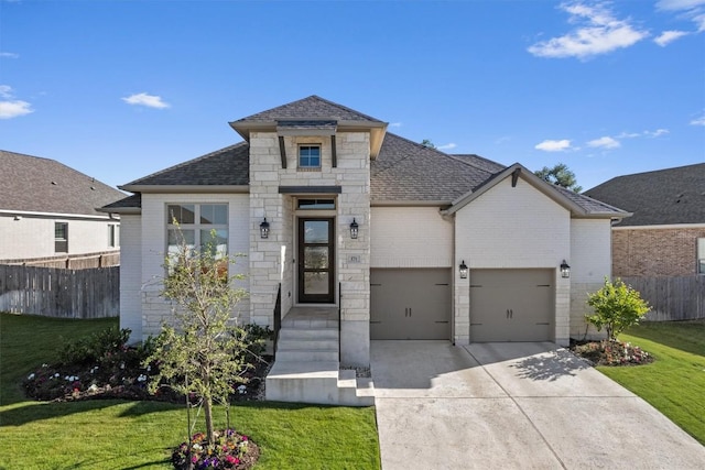 171 William Clayton Dr, Buda, TX 78610 - view of front of property with concrete driveway, stone siding, a shingled roof, and brick siding