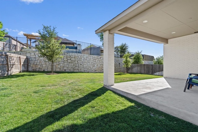 view of yard featuring a fenced backyard and a patio area