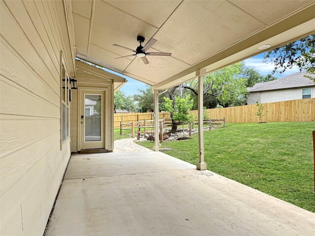 10903 Winecup Fld, Helotes, TX 78023 - view of patio / terrace with a ceiling fan and a fenced backyard