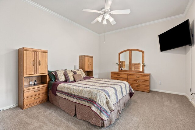 117 Summers Grn, Georgetown, TX 78633 - bedroom with crown molding, light carpet, baseboards, and ceiling fan