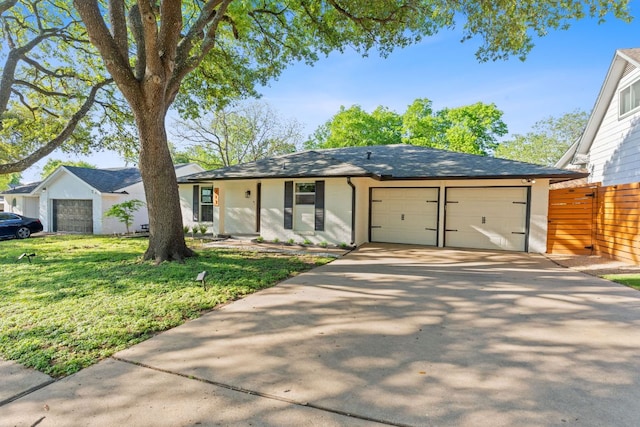 713 Buckingham Pl, Austin, TX 78745 - single story home featuring fence, roof with shingles, an attached garage, a front yard, and concrete driveway