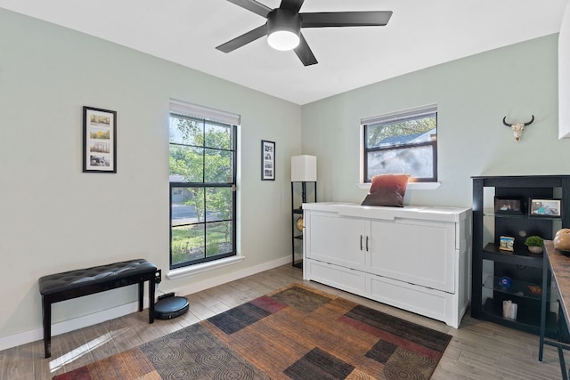 713 Buckingham Pl, Austin, TX 78745 - miscellaneous room featuring baseboards, ceiling fan, and wood finished floors