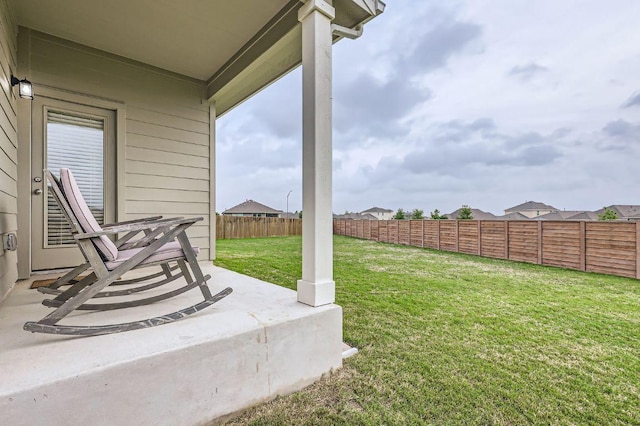view of yard with a patio and a fenced backyard