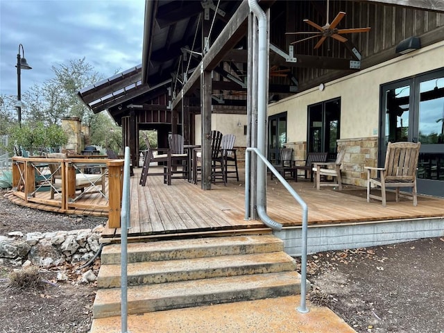 173 Venti Cv, Georgetown, TX 78628 - wooden terrace featuring a ceiling fan