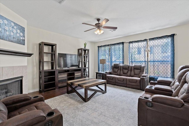 2302 Wheaton Trl, Cedar Park, TX 78613 - living area featuring a ceiling fan and a fireplace