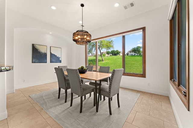 15 Borello Dr, Austin, TX 78738 - dining room featuring light tile patterned floors, a chandelier, and recessed lighting