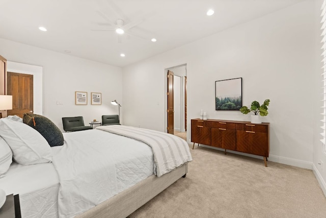 15 Borello Dr, Austin, TX 78738 - bedroom with light colored carpet, recessed lighting, and a ceiling fan