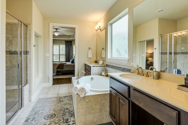 4101 Front Range Ln, Austin, TX 78732 - ensuite bathroom with visible vents, a ceiling fan, ensuite bath, and a stall shower