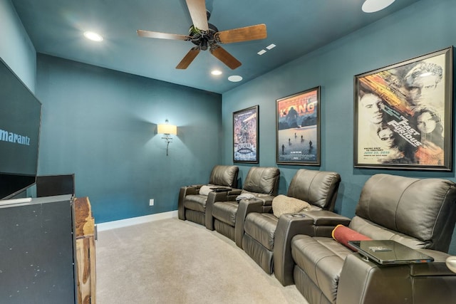 4101 Front Range Ln, Austin, TX 78732 - cinema room with carpet floors, a ceiling fan, and recessed lighting