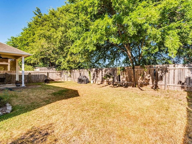 view of yard with a fenced backyard