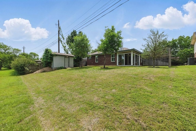 7421 Ponoma Trl, Austin, TX 78749 - view of yard featuring fence, central AC unit, and a sunroom