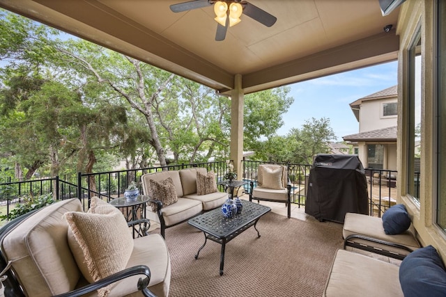 103 Maddy Way, Austin, TX 78738 - patio / terrace featuring an outdoor hangout area, a ceiling fan, and grilling area