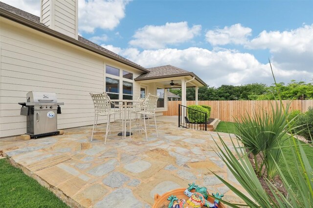 330 Wildhorse Crk, Buda, TX 78610 - view of patio featuring grilling area, a ceiling fan, and outdoor dining area