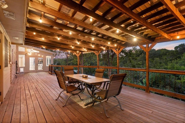3910 Wendy Oaks Dr, Temple, TX 76502 - wooden terrace featuring french doors and outdoor dining space