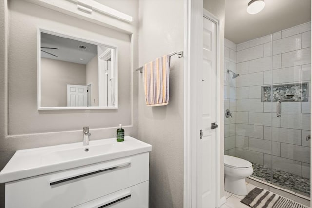 715 Nelson Ranch Rd, Cedar Park, TX 78613 - full bathroom featuring vanity, visible vents, toilet, tile patterned floors, and a shower stall