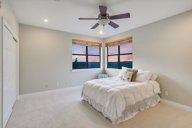277 S Commons Ford Rd, Austin, TX 78733 - carpeted bedroom featuring recessed lighting, baseboards, and ceiling fan