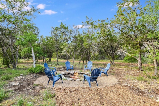 view of yard with a fire pit