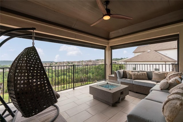 2033 Portobello Rd, Leander, TX 78641 - view of patio / terrace featuring an outdoor living space with a fire pit and ceiling fan