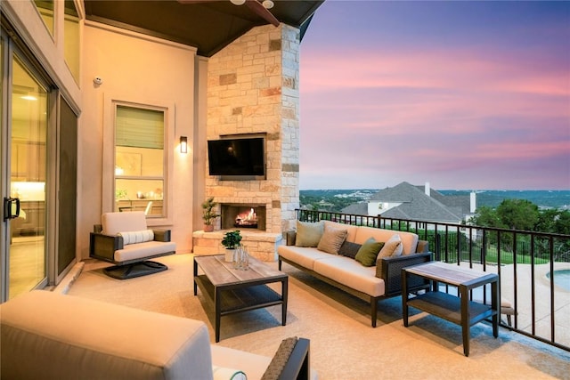2033 Portobello Rd, Leander, TX 78641 - balcony with an outdoor living space with a fireplace