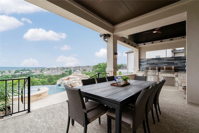 2033 Portobello Rd, Leander, TX 78641 - view of patio with ceiling fan, outdoor dining space, and a pool with connected hot tub
