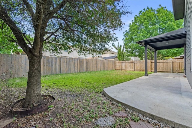 view of yard featuring a patio and a fenced backyard