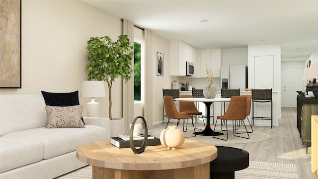 living area featuring light wood-style floors