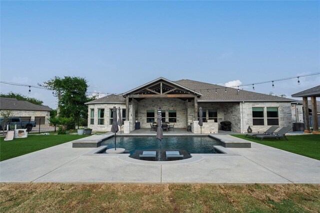 pool featuring a patio, a yard, and central AC