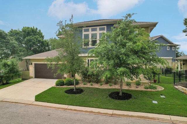 1708 Loyal Friend Dr Unit 46, Leander, TX 78641 - obstructed view of property with concrete driveway, an attached garage, and board and batten siding